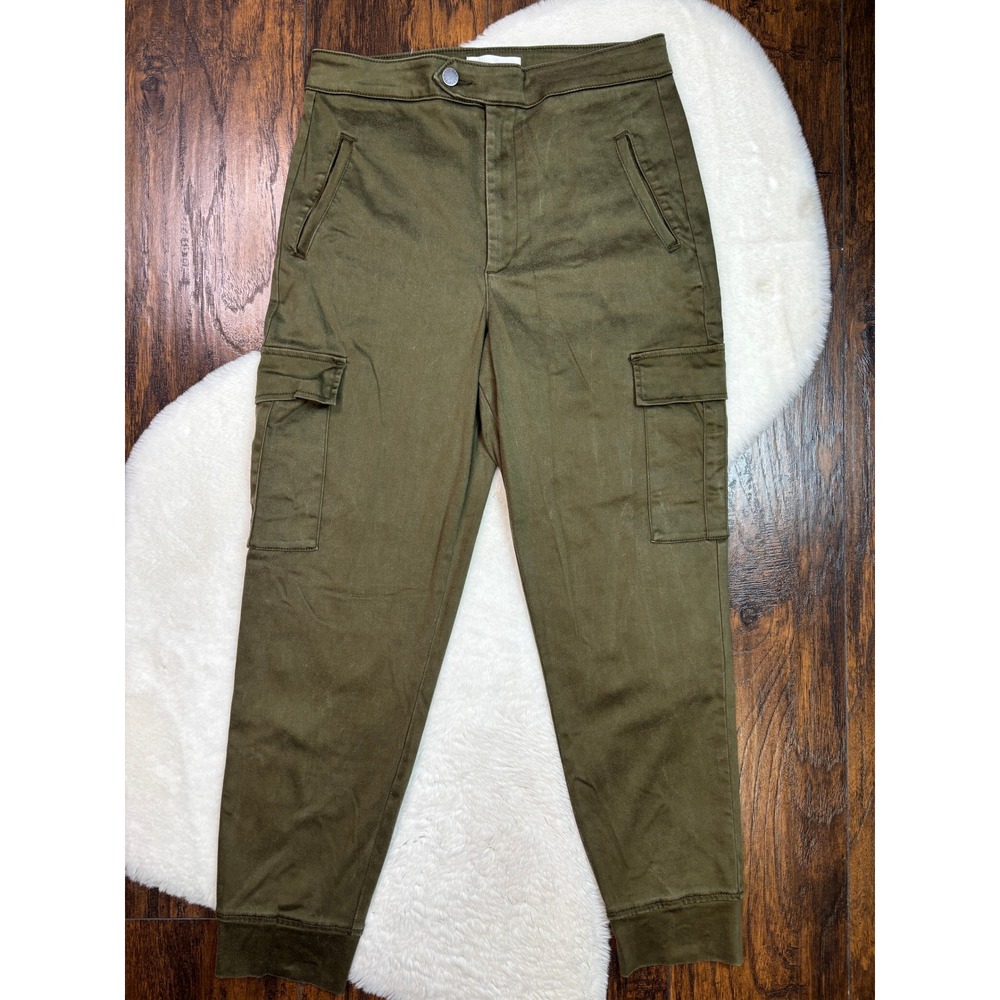 Level99 Cargo Jogger Pants 30 Olive Green Ankle Zip High Rise Stretch Women